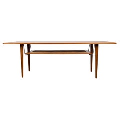Danish Coffee Table 2 Levels in Teak, Cane and Brass Model Fd 516 by Peter Hvidt
