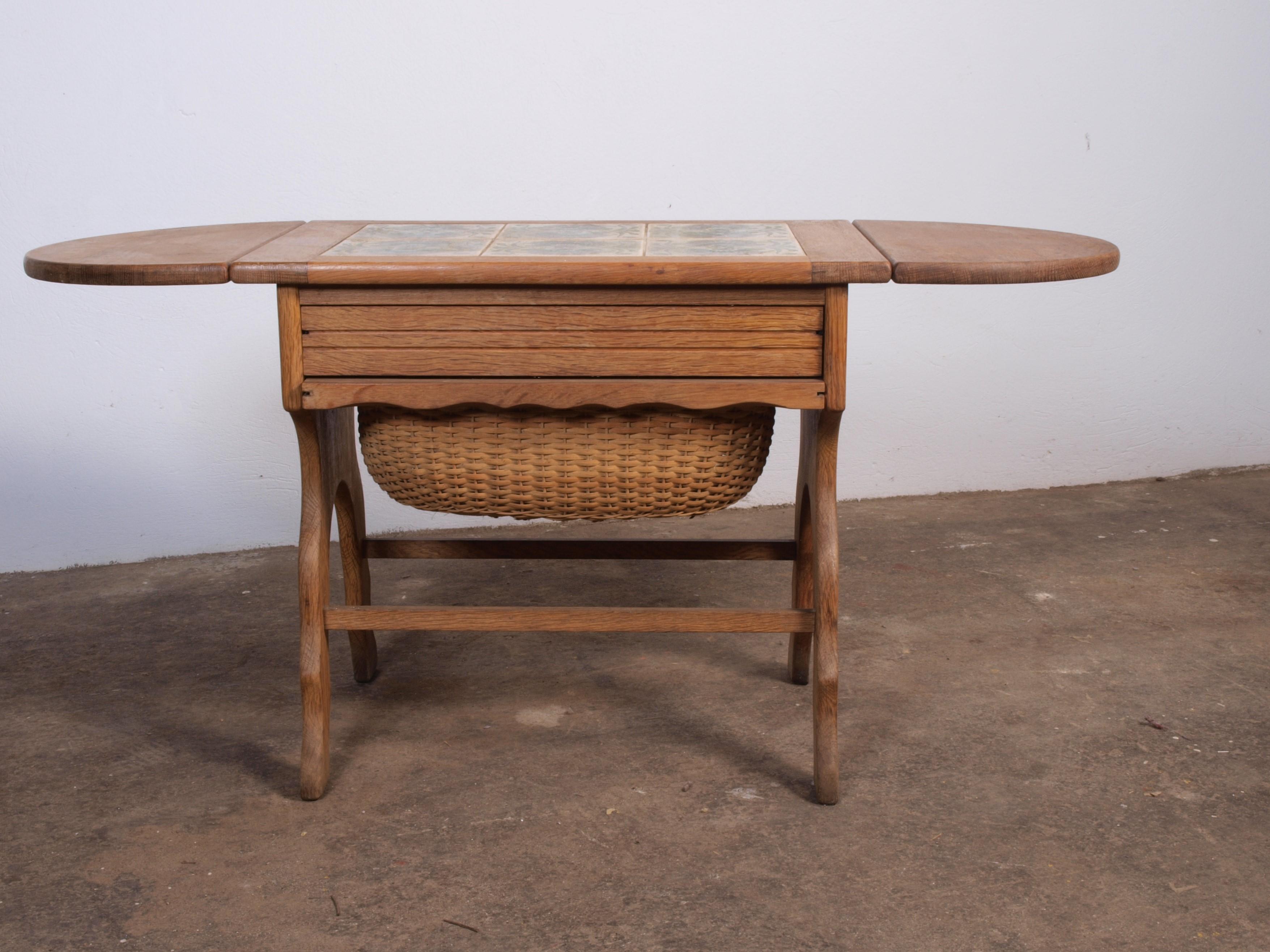 Ceramic Danish Coffee Table in Oak, Brutalist Mid-century 1960s For Sale