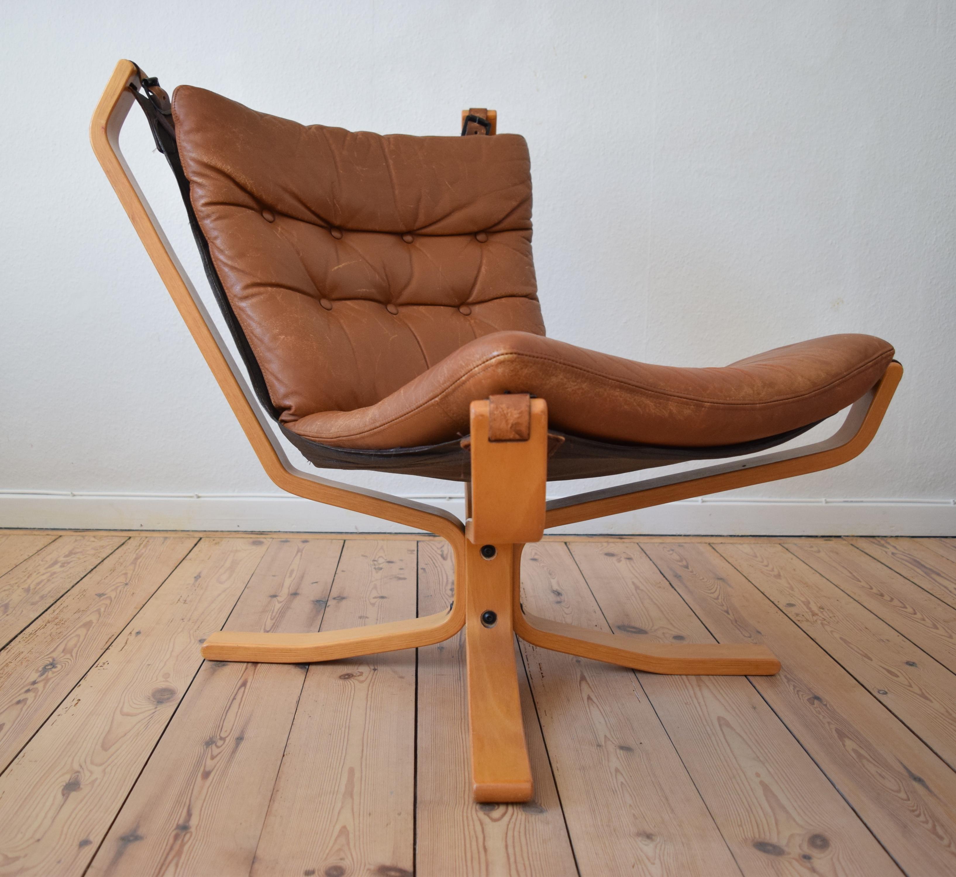 Danish Cognac Leather Falcon Chair, Sigurd Ressel, 1970s 5