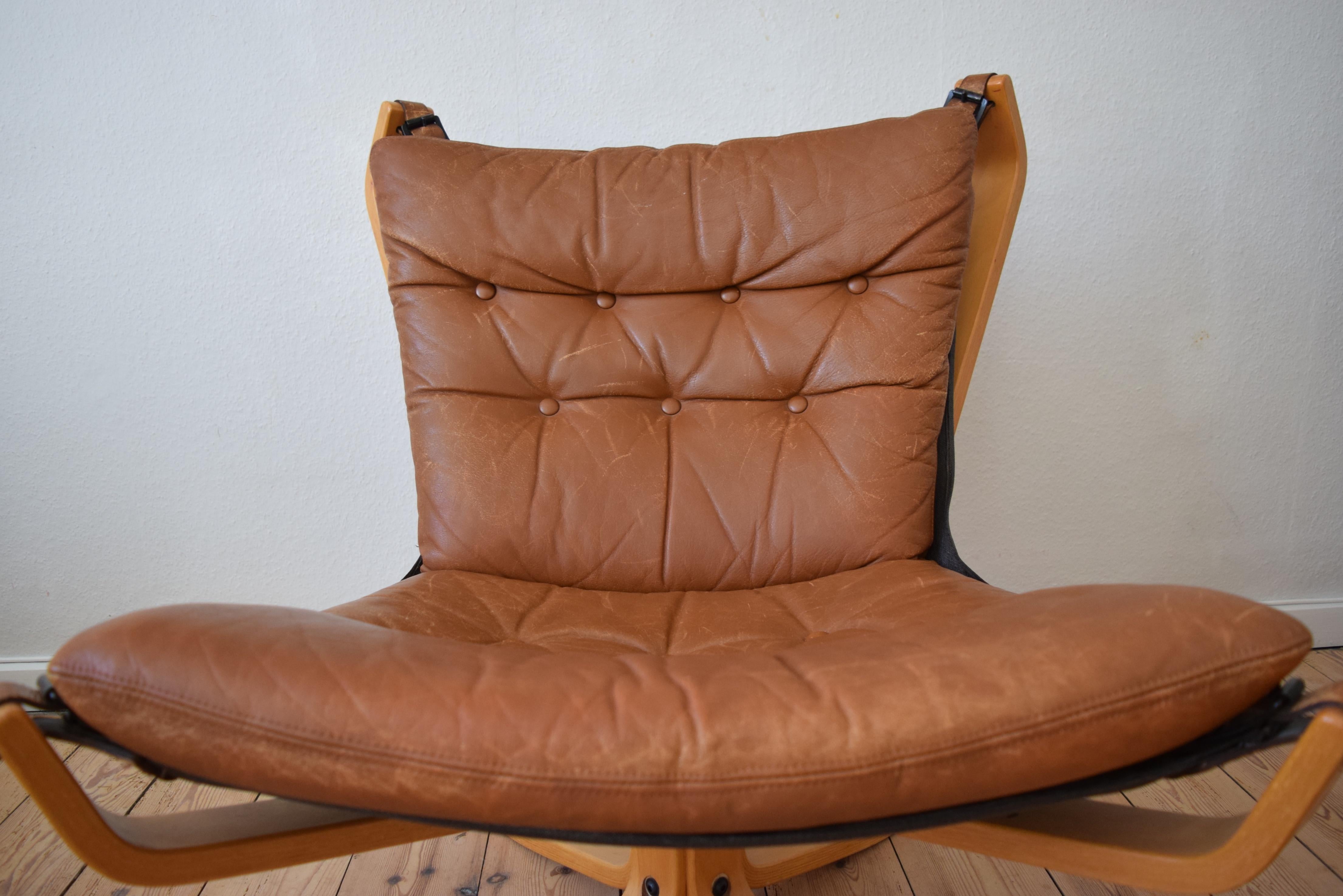 Danish Cognac Leather Falcon Chair, Sigurd Ressel, 1970s 6