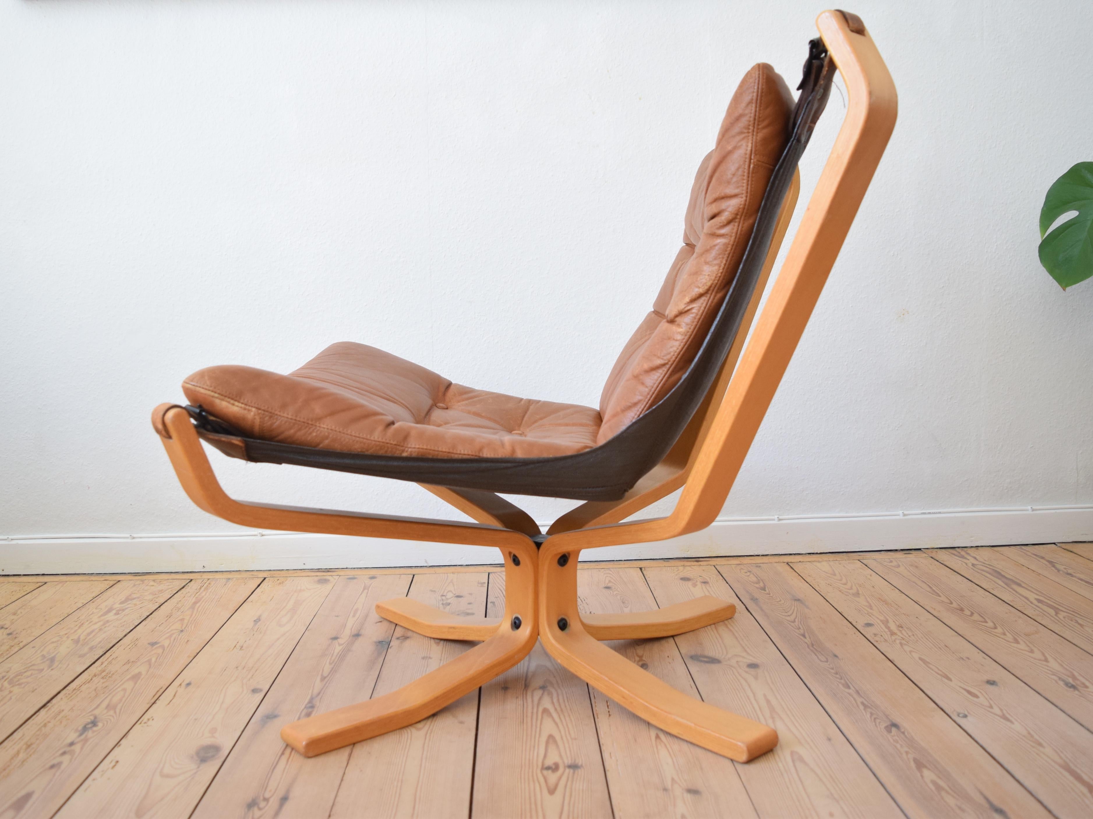 Mid-Century Modern Danish Cognac Leather Falcon Chair, Sigurd Ressel, 1970s