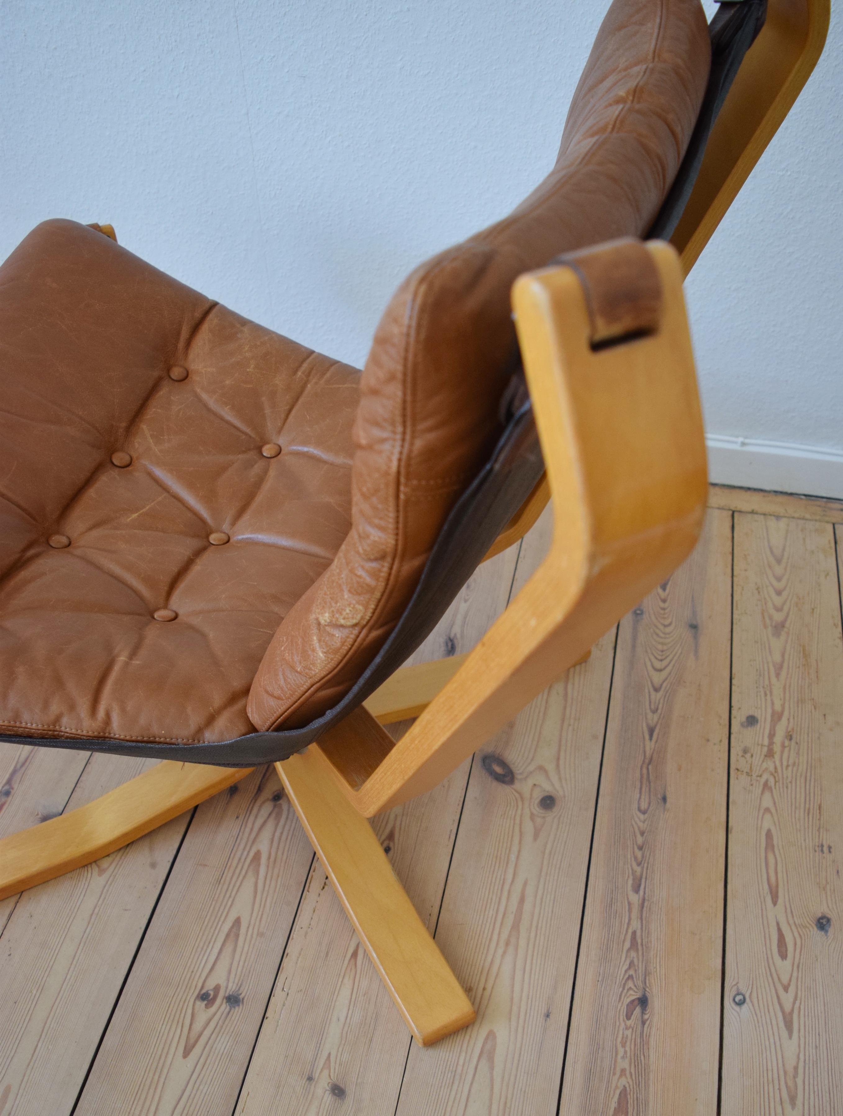 Danish Cognac Leather Falcon Chair, Sigurd Ressel, 1970s In Good Condition In Nyborg, DK