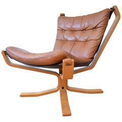 Danish Cognac Leather Falcon Chair, Sigurd Ressel, 1970s