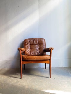 Danish Cognac Leather in a Mahogany Frame Armchair