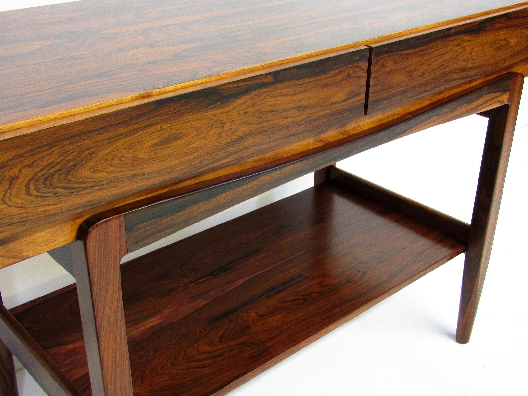 Danish Console Table / Desk in Rio Rosewood by Ib Kofod Larsen For Sale 9