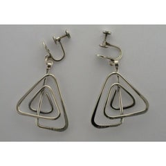 Danish Contemporary 925 Silver Earrings with Screw on Fittings, 1960's