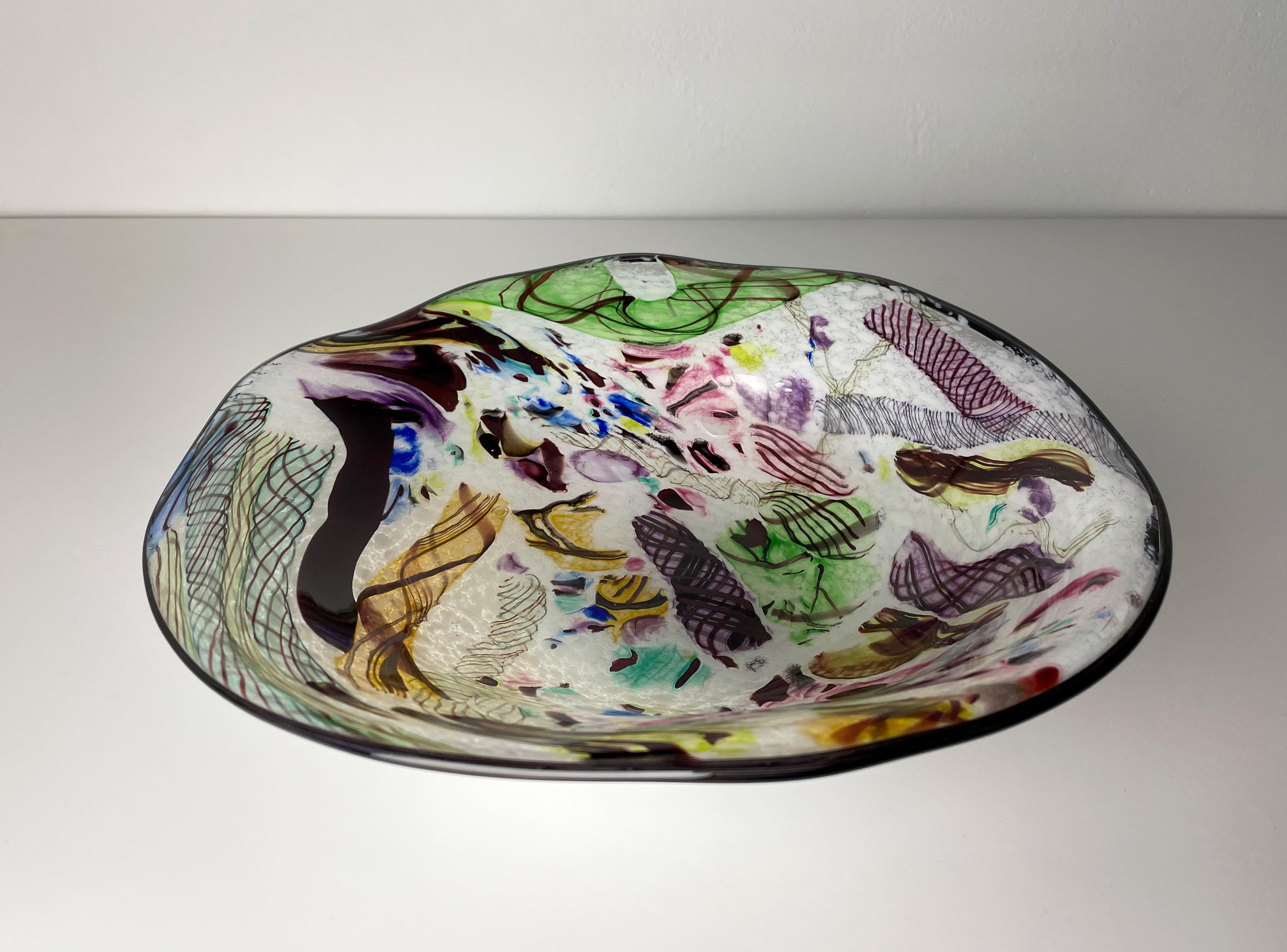 Danish Handmade Multicoloured Art Glass Bowl, Denmark, 2000s