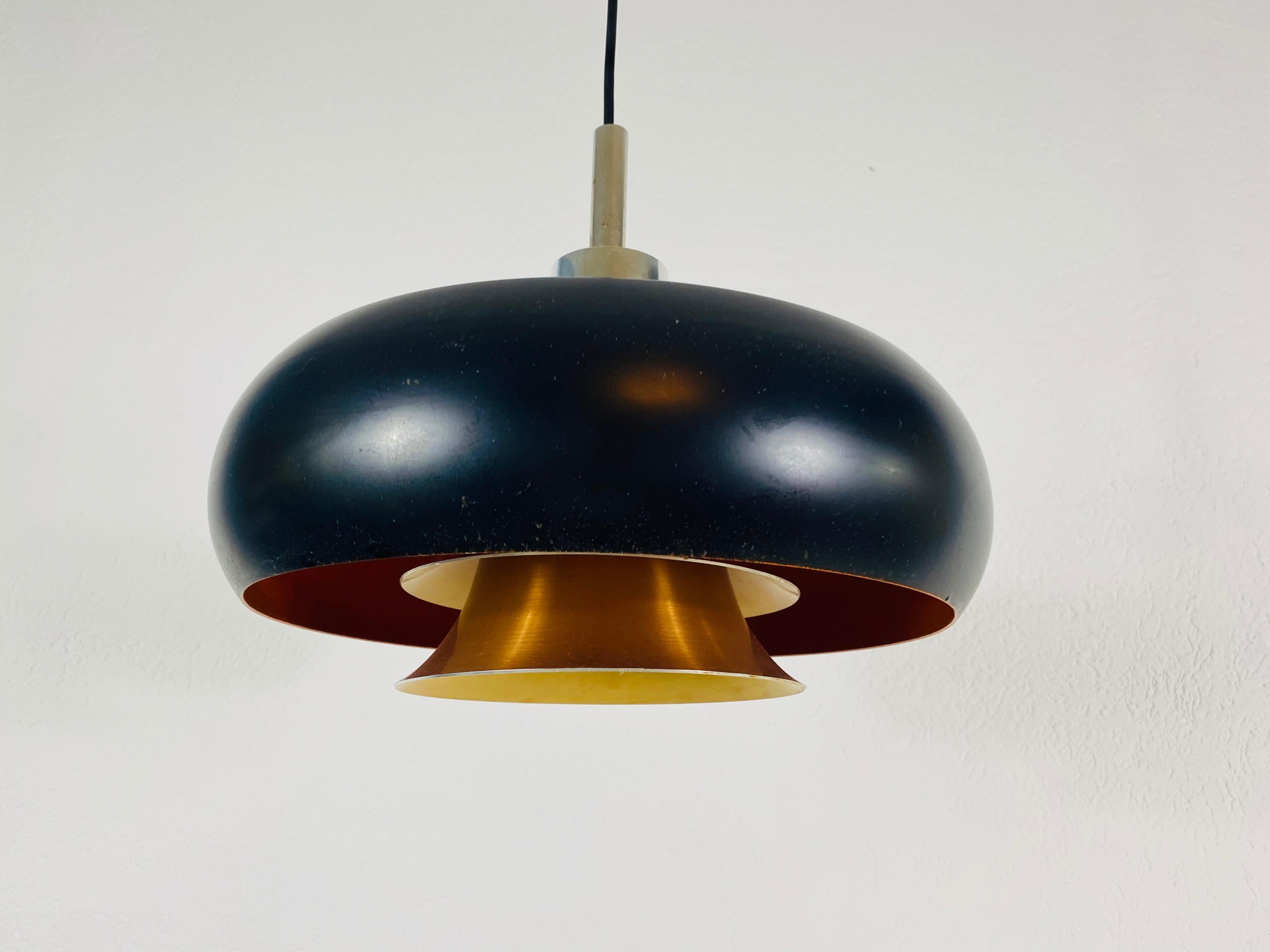 Aluminum Danish Copper and Black Pendant Lamp, 1960s