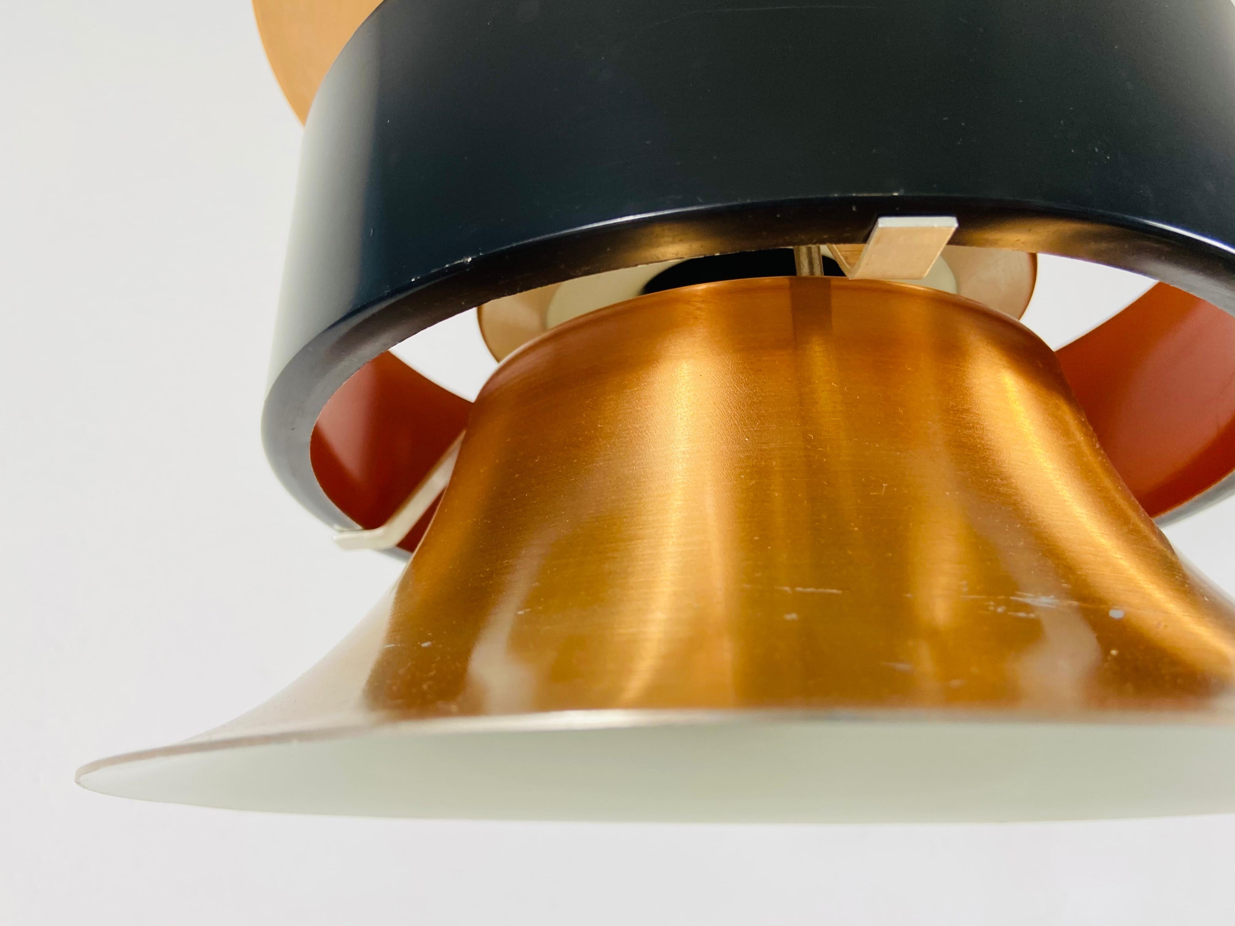 Aluminum Danish Copper and Black Pendant Lamp, 1960s For Sale