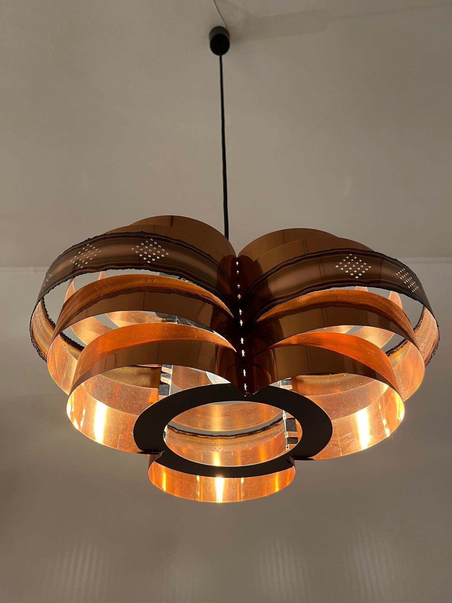 Danish Copper Pendant Lamp by Verner Schou ca. 1960s In Good Condition For Sale In Geneva, CH