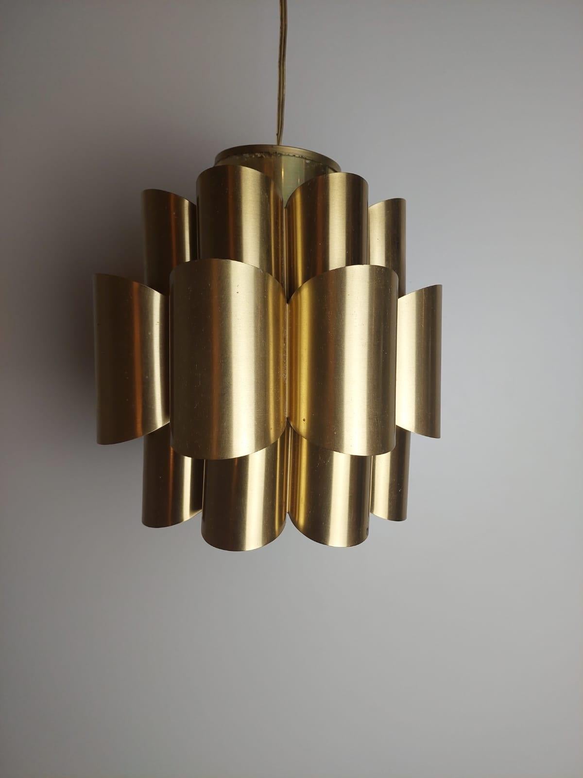 Danish copper pendant lamp, Werner Schou for Coronell Elektro, Denmark 1960s In Good Condition For Sale In Torino, IT