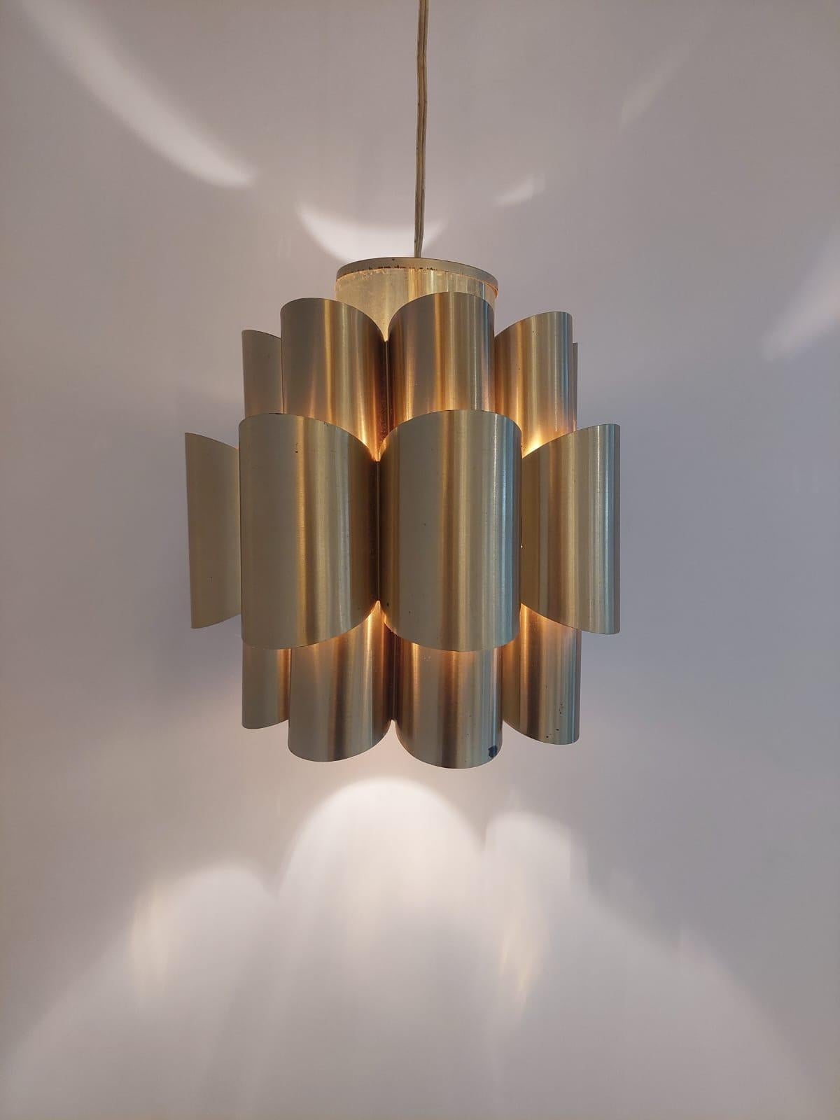 Copper Danish copper pendant lamp, Werner Schou for Coronell Elektro, Denmark 1960s For Sale