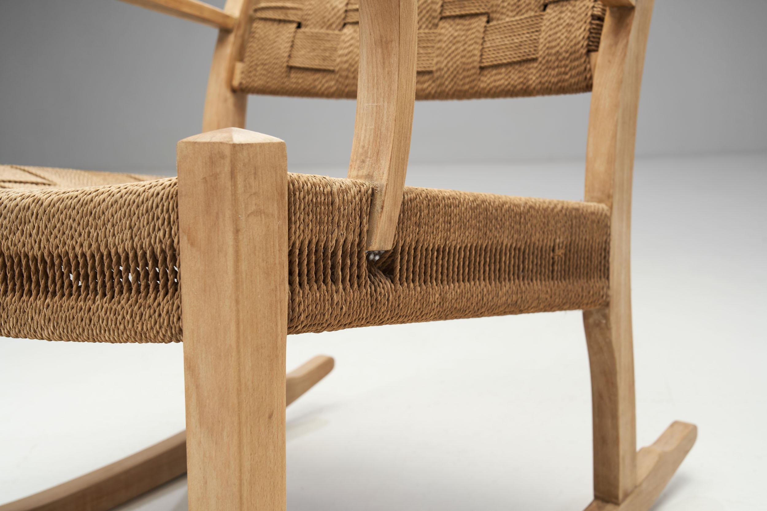 Danish Cord and Beech Rocking Chair, Denmark 1940s 5