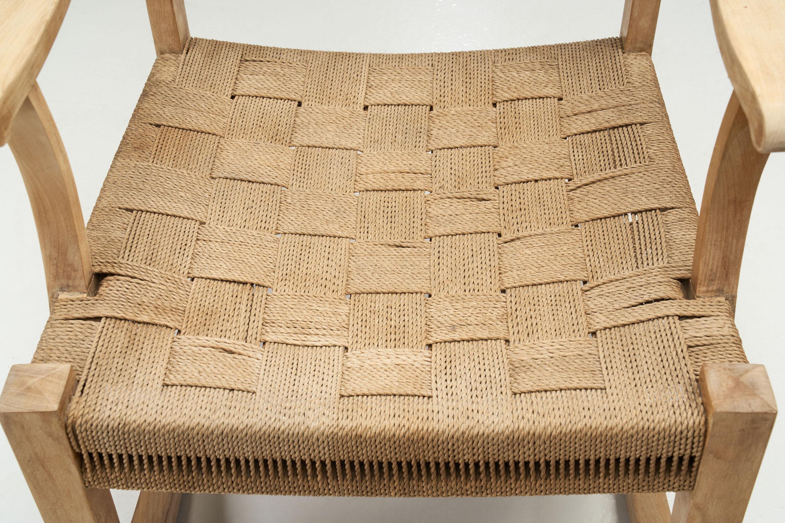 Danish Cord and Beech Rocking Chair, Denmark 1940s 8