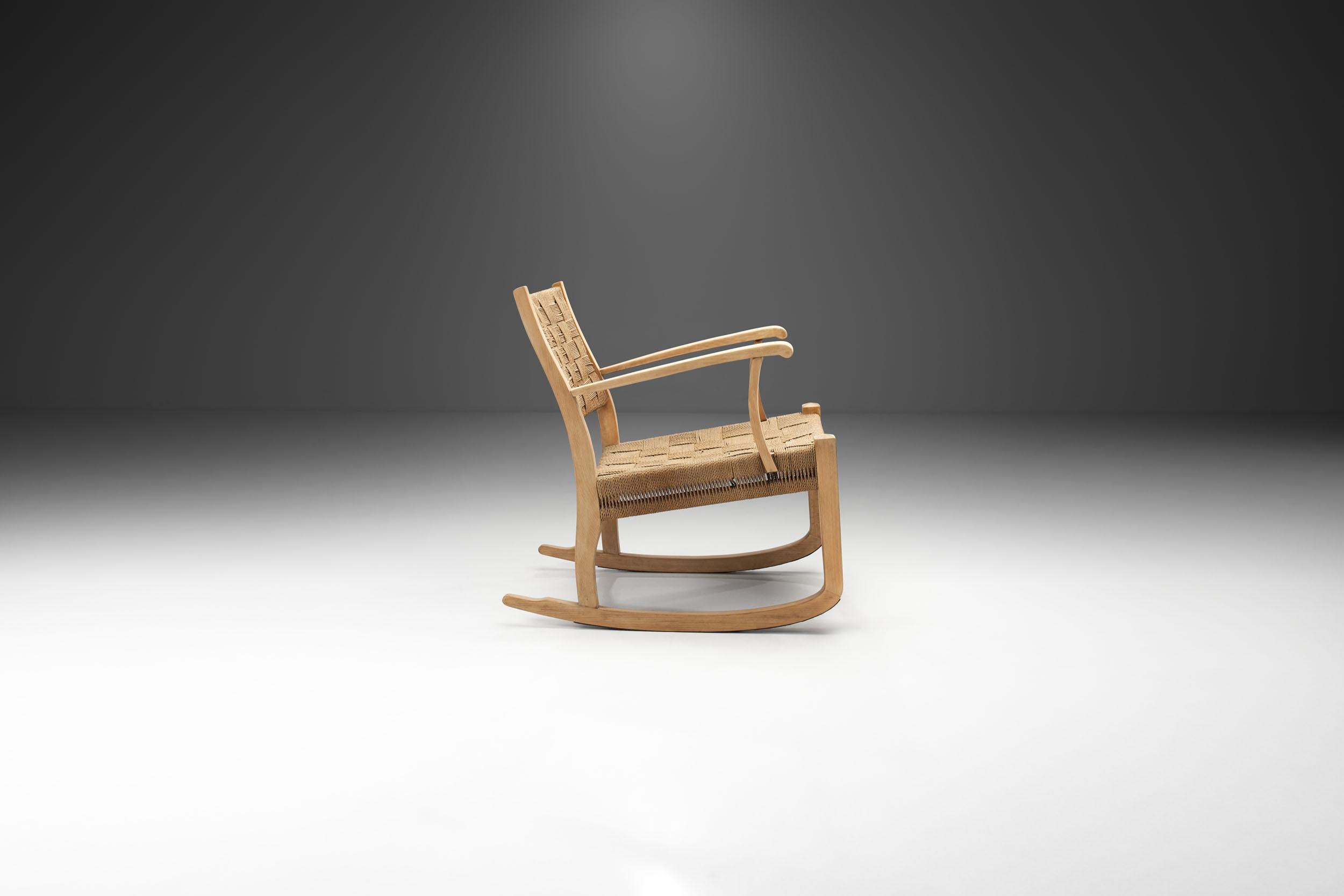 Scandinavian Modern Danish Cord and Beech Rocking Chair, Denmark 1940s