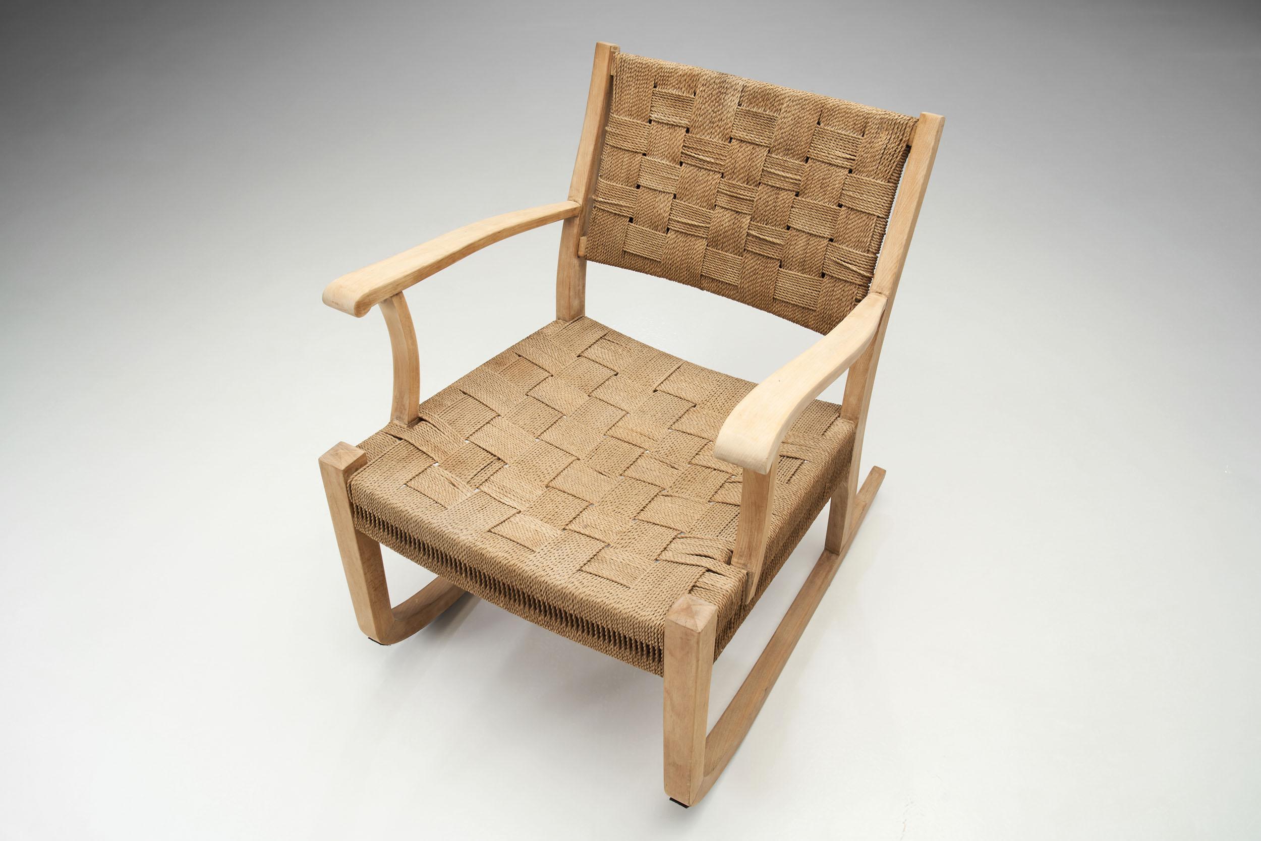 Danish Cord and Beech Rocking Chair, Denmark 1940s 1