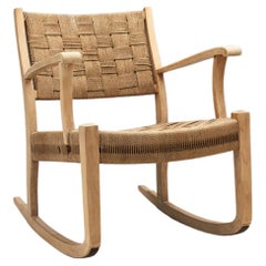 Danish Cord and Beech Rocking Chair, Denmark 1940s