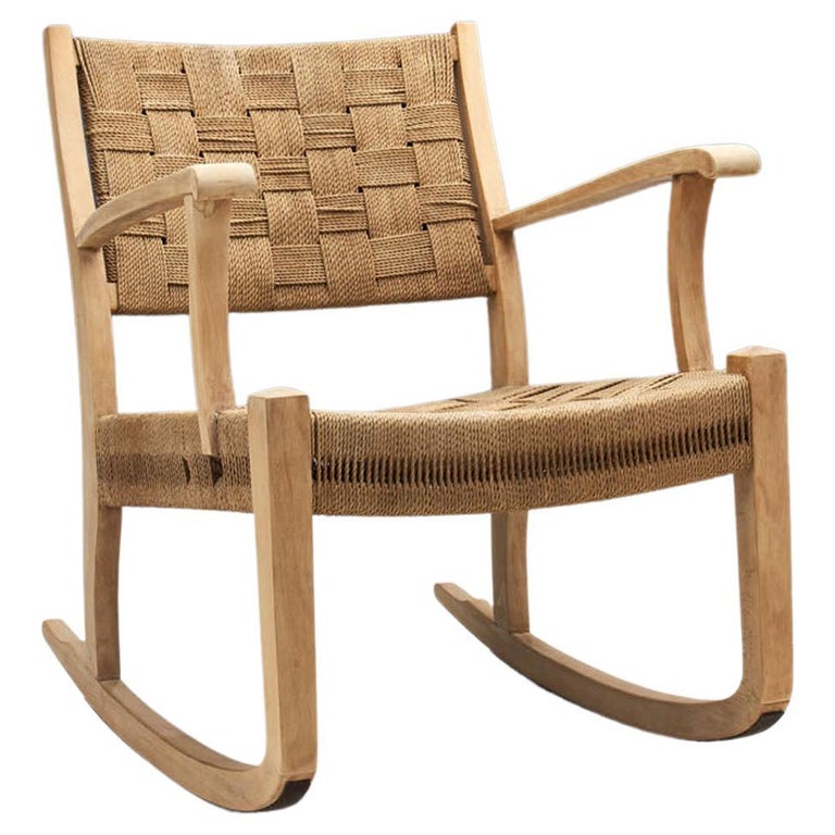 Danish Cord and Beech Rocking Chair, Denmark 1940s For Sale at 1stDibs