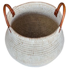 Antique Danish Cord and Leather Handled Basket