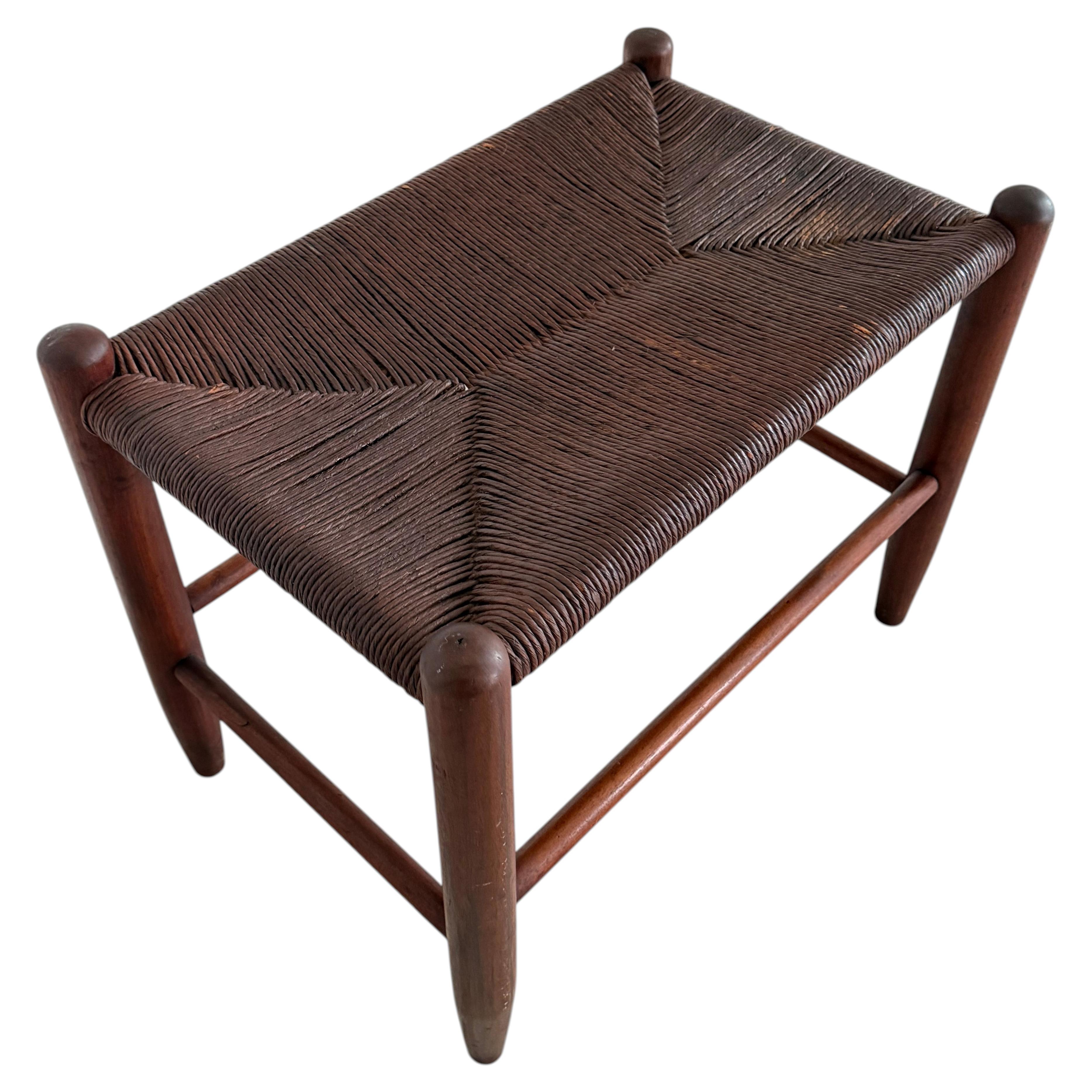 Danish Cord Woven Bench Ottoman Hand-Crafted Midcentury (France) 1960s Weathered For Sale