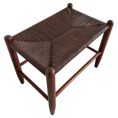Danish Cord Woven Bench Ottoman Hand-Crafted Midcentury (France) 1960s Weathered