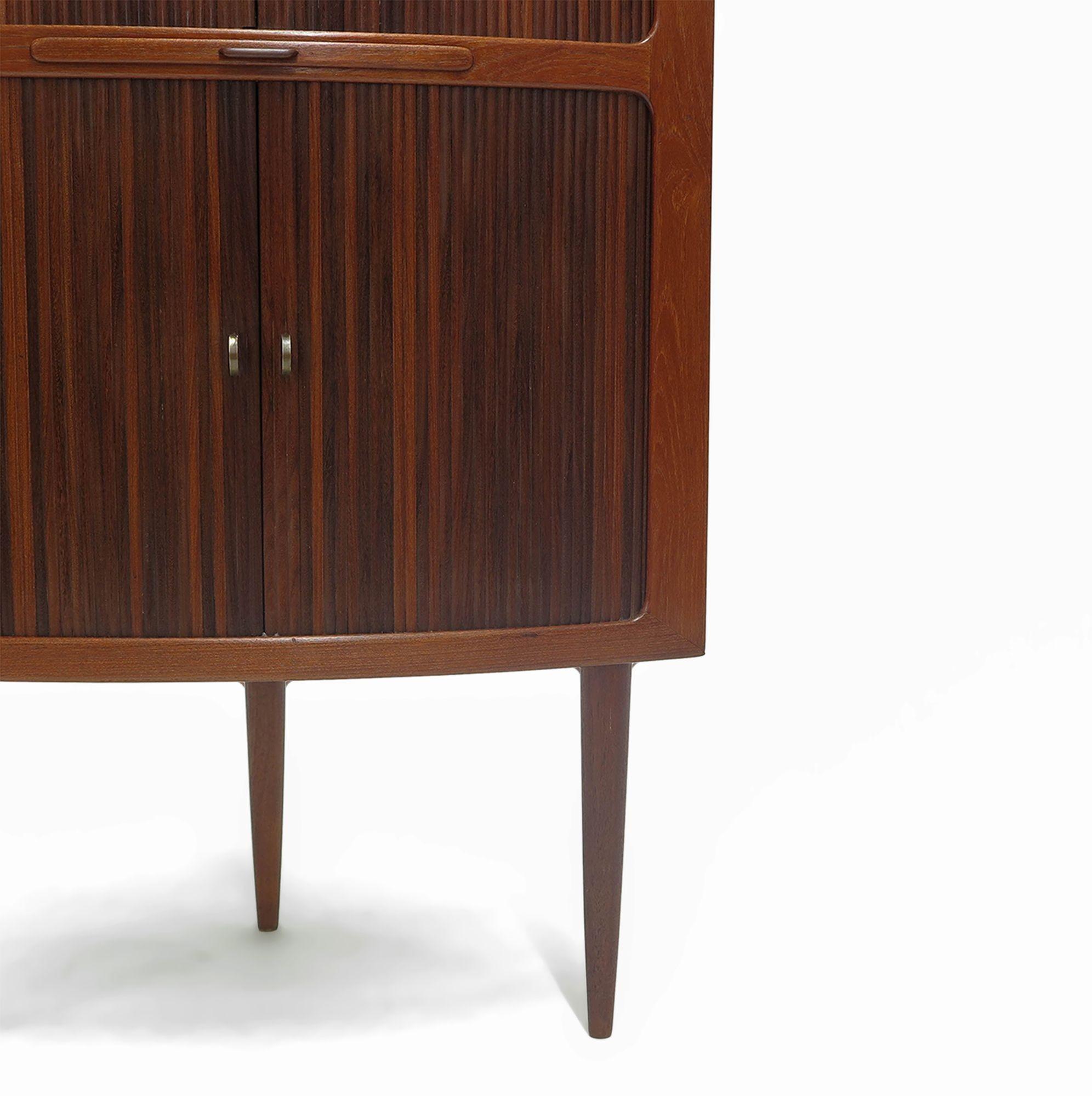 Danish Corner Bar with Tambour Doors For Sale at 1stDibs
