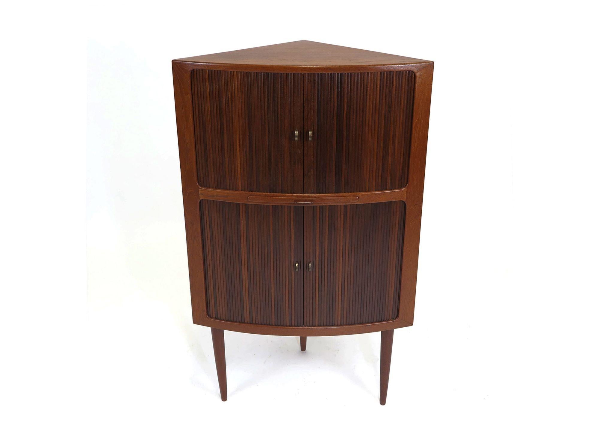 Danish Corner Bar with Tambour Doors For Sale at 1stDibs