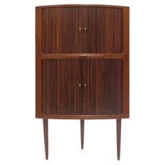 Vintage Danish Corner Bar Cabinet with Tambour Doors