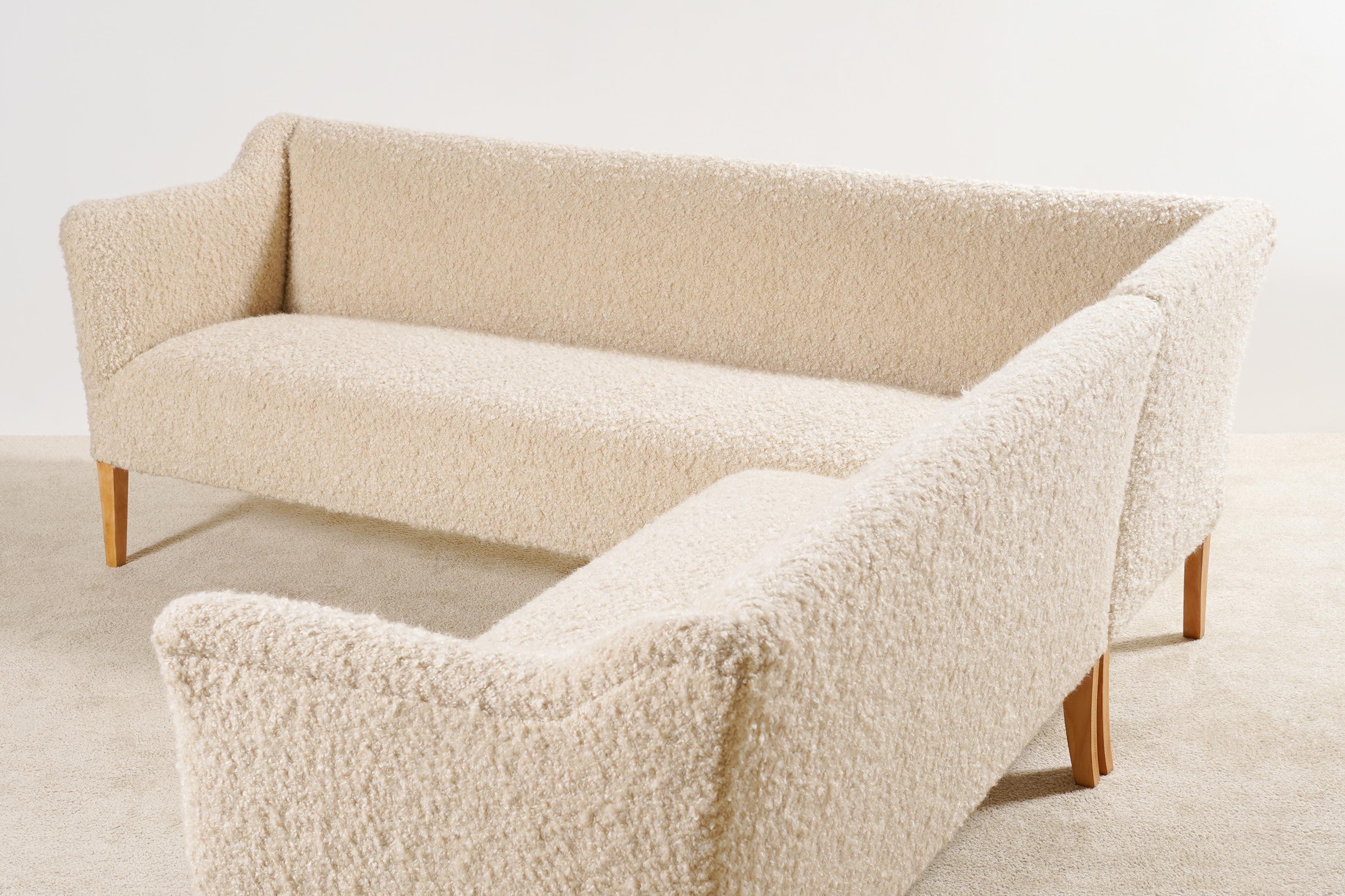 Fabric Danish Corner Sofa, Original Piece from the 1950s Newly Upholstered