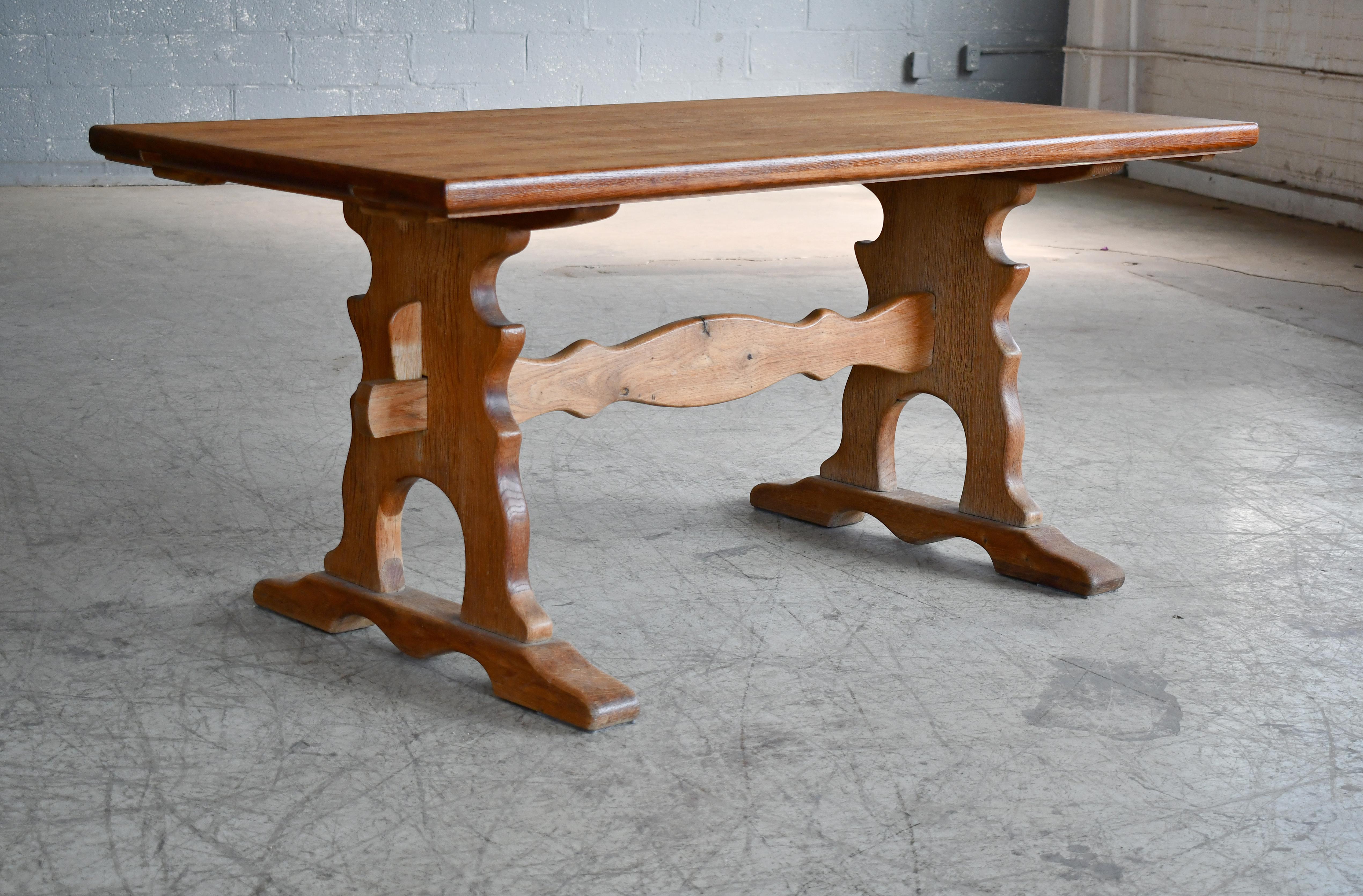 Danish Country or Provence Style Dining Table in Solid Oak, ca 1960's In Good Condition In Bridgeport, CT