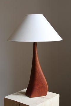 Danish Craft, Organic Table Lamp, Sculpted Solid Teak, Denmark, 1960s