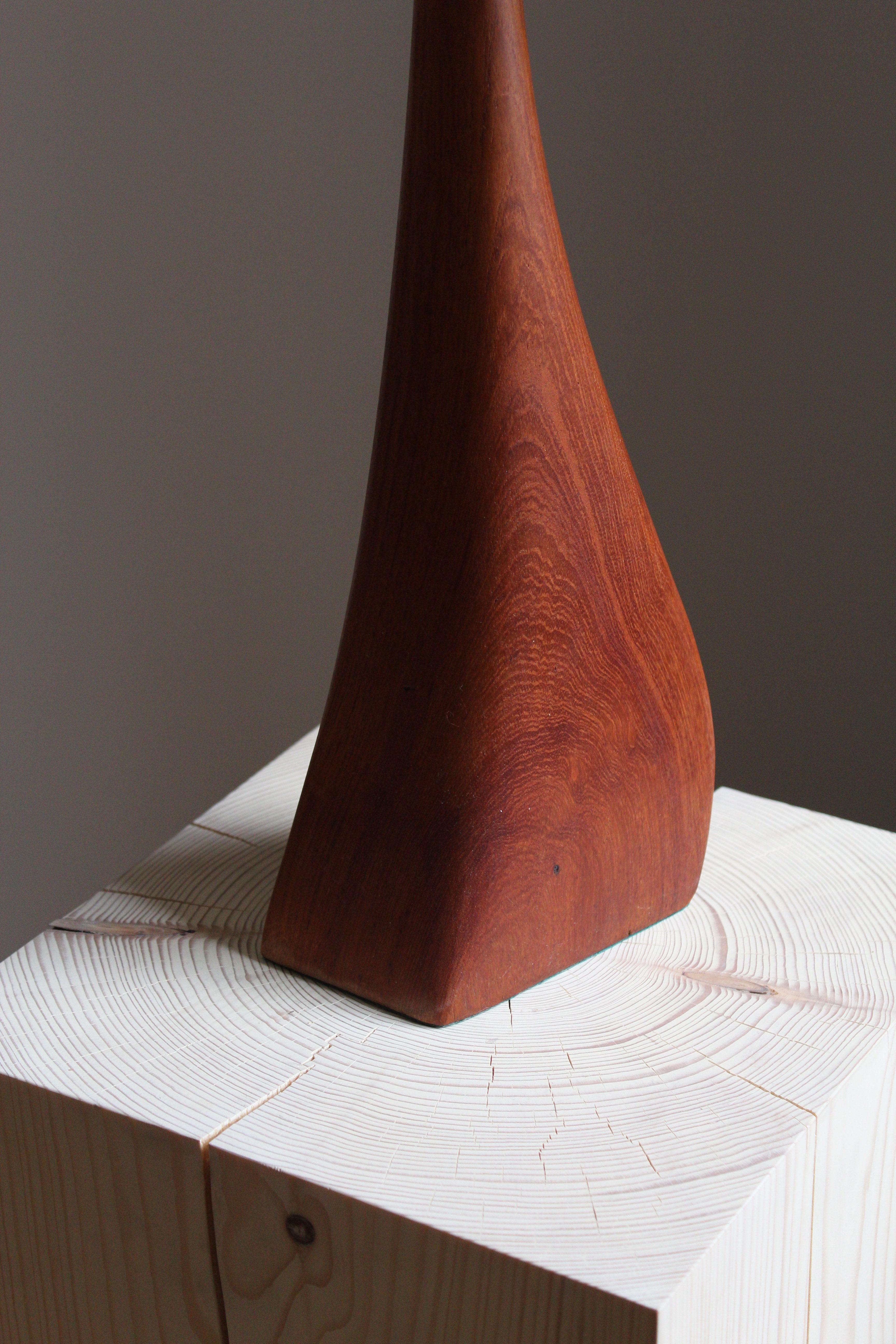 Mid-Century Modern Danish Craft, Organic Table Lamp, Sculpted Solid Teak, Denmark, 1960s
