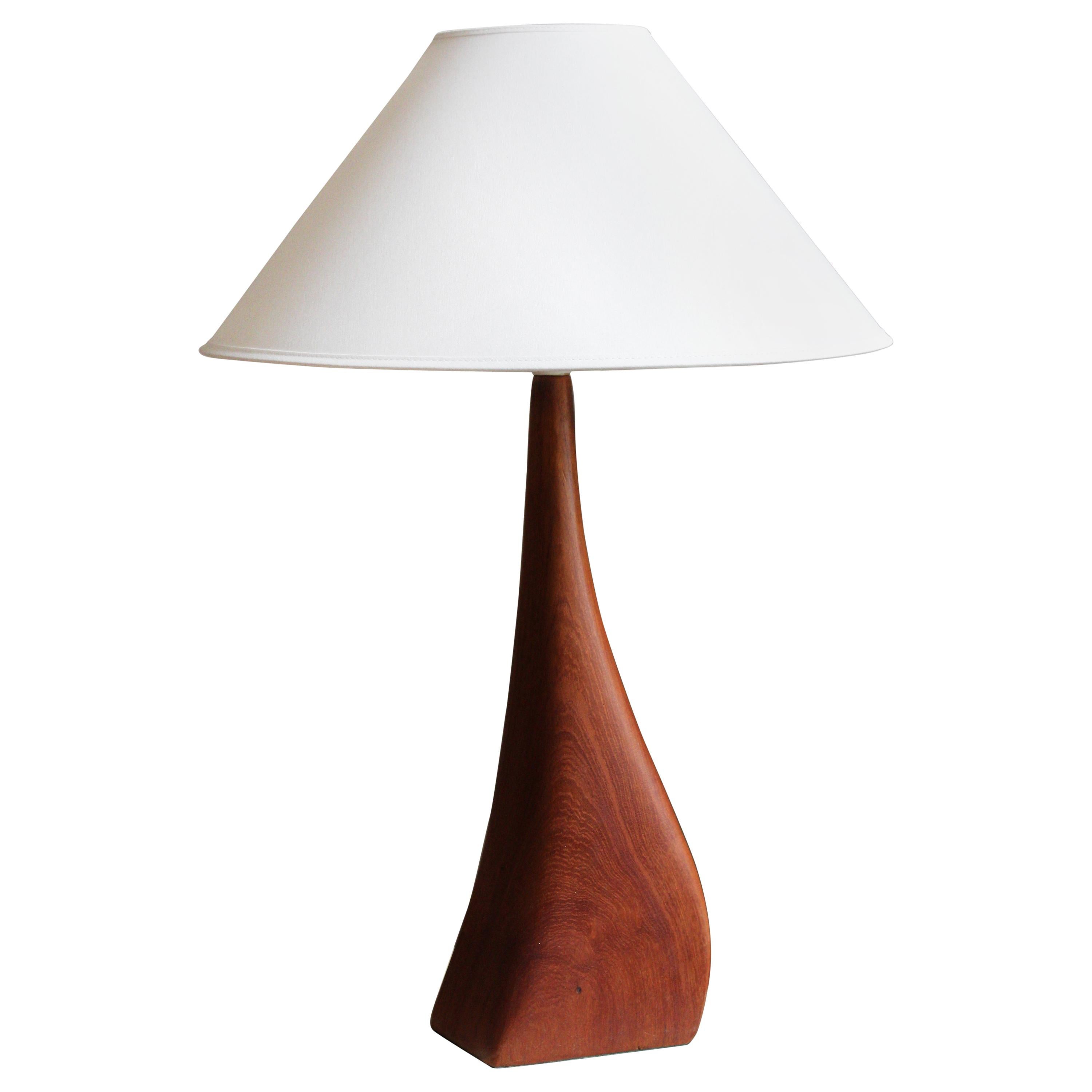 Danish Craft, Organic Table Lamp, Sculpted Solid Teak, Denmark, 1960s