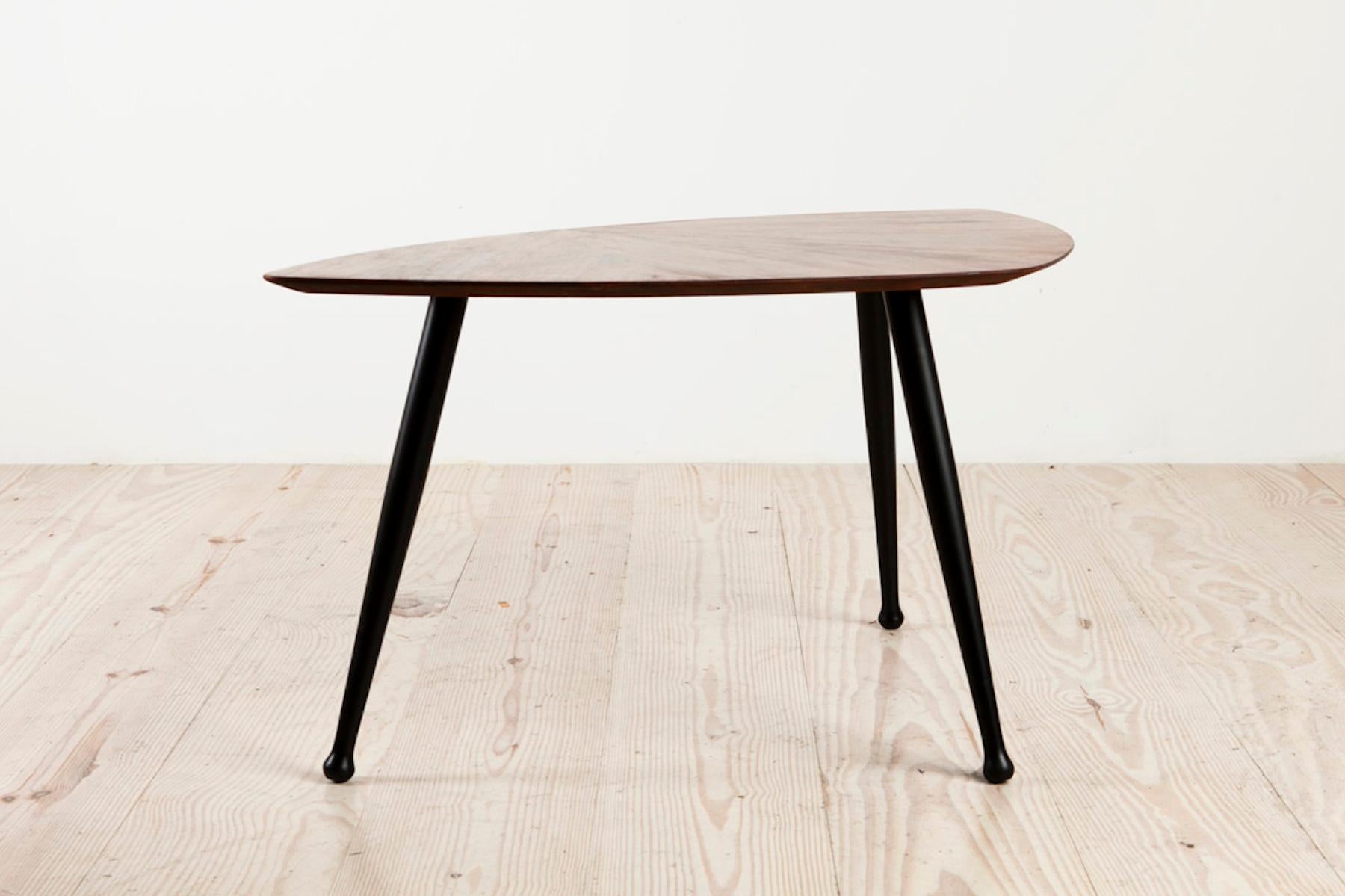 Mid-Century Modern Danish Craftsman Tripod Base Coffee Table, Rosewood Top Ebonized Legs
