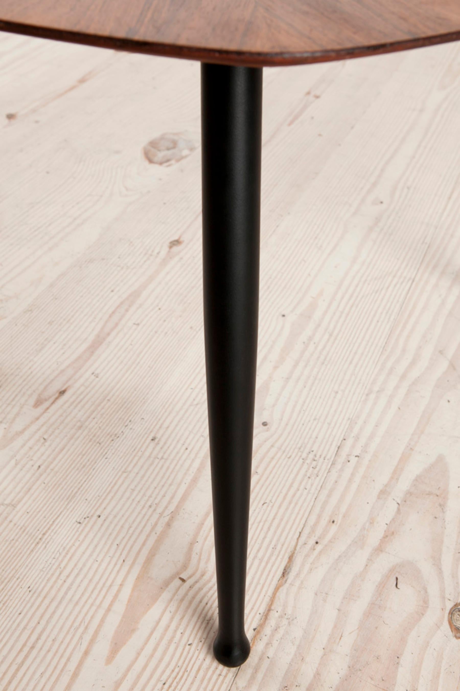20th Century Danish Craftsman Tripod Base Coffee Table, Rosewood Top Ebonized Legs