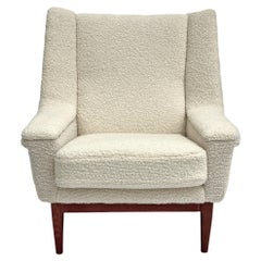 Danish Cream Boucle Wool and Teak Large Armchair Mid Century Chair 1960s