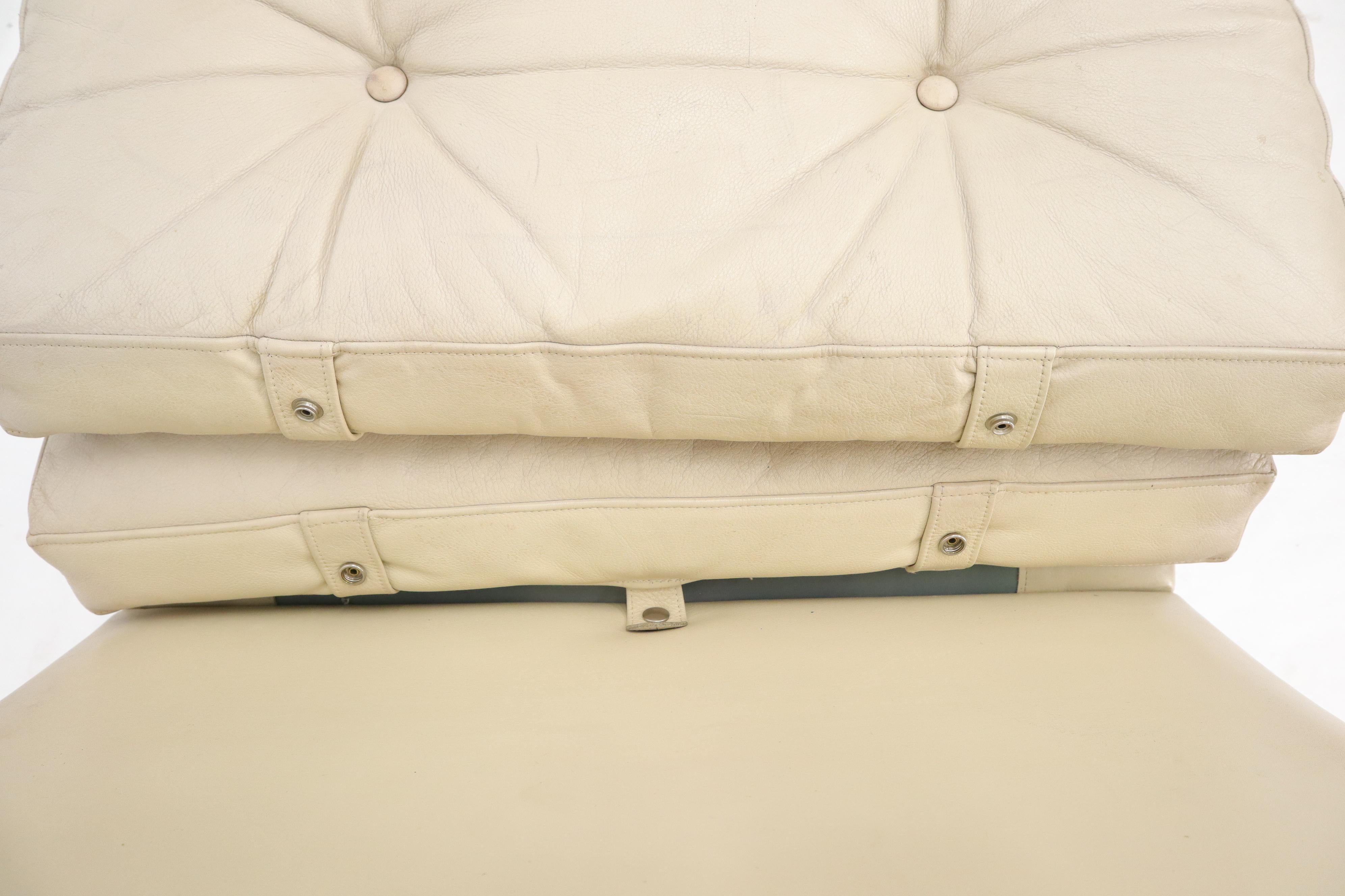 20th Century Danish Cream Off-White Leather Brushed Stainless Steel Base Lounge Chair