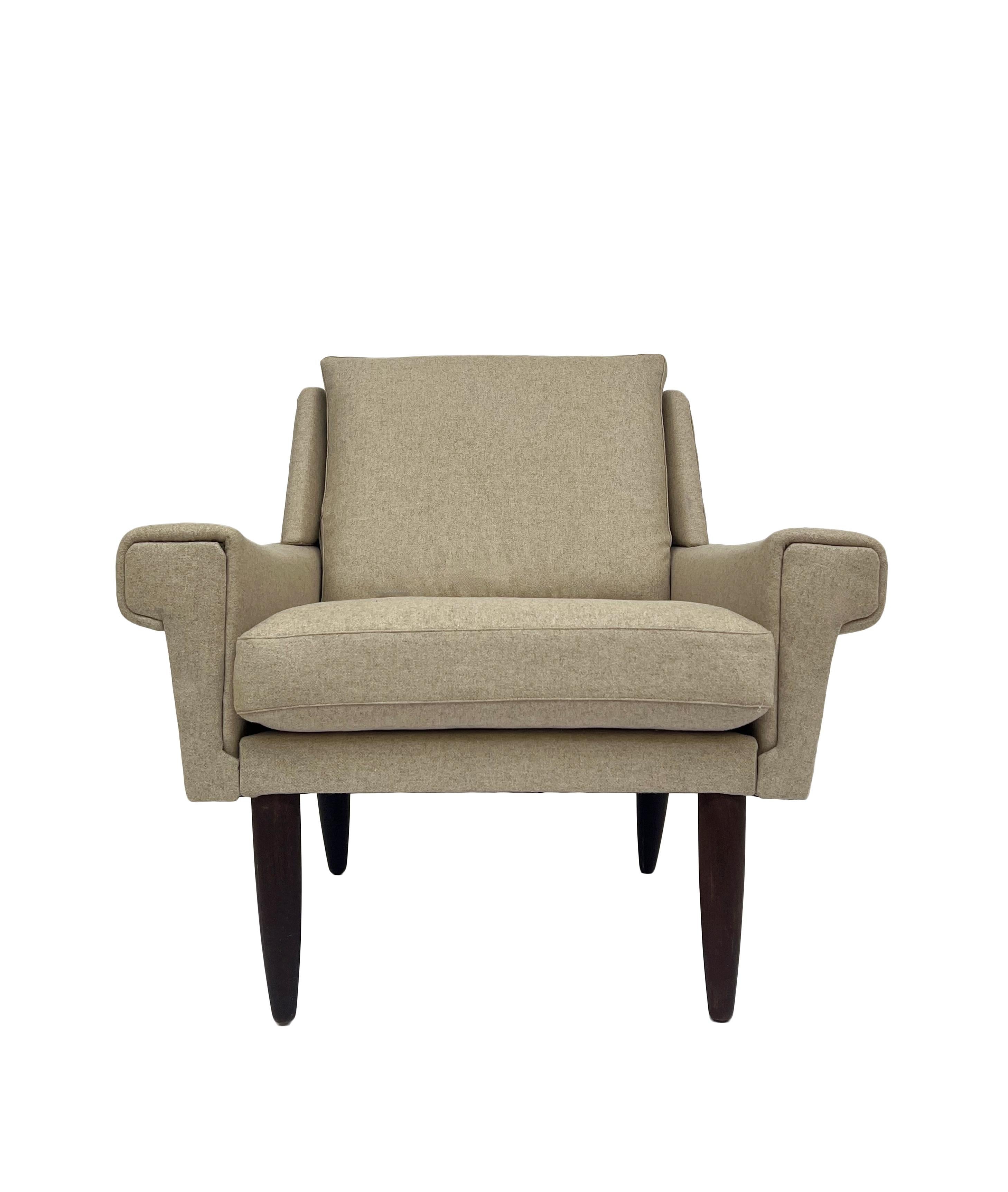 Danish Cream Wool and Teak Armchair Mid Century Chair 1960s For Sale 4