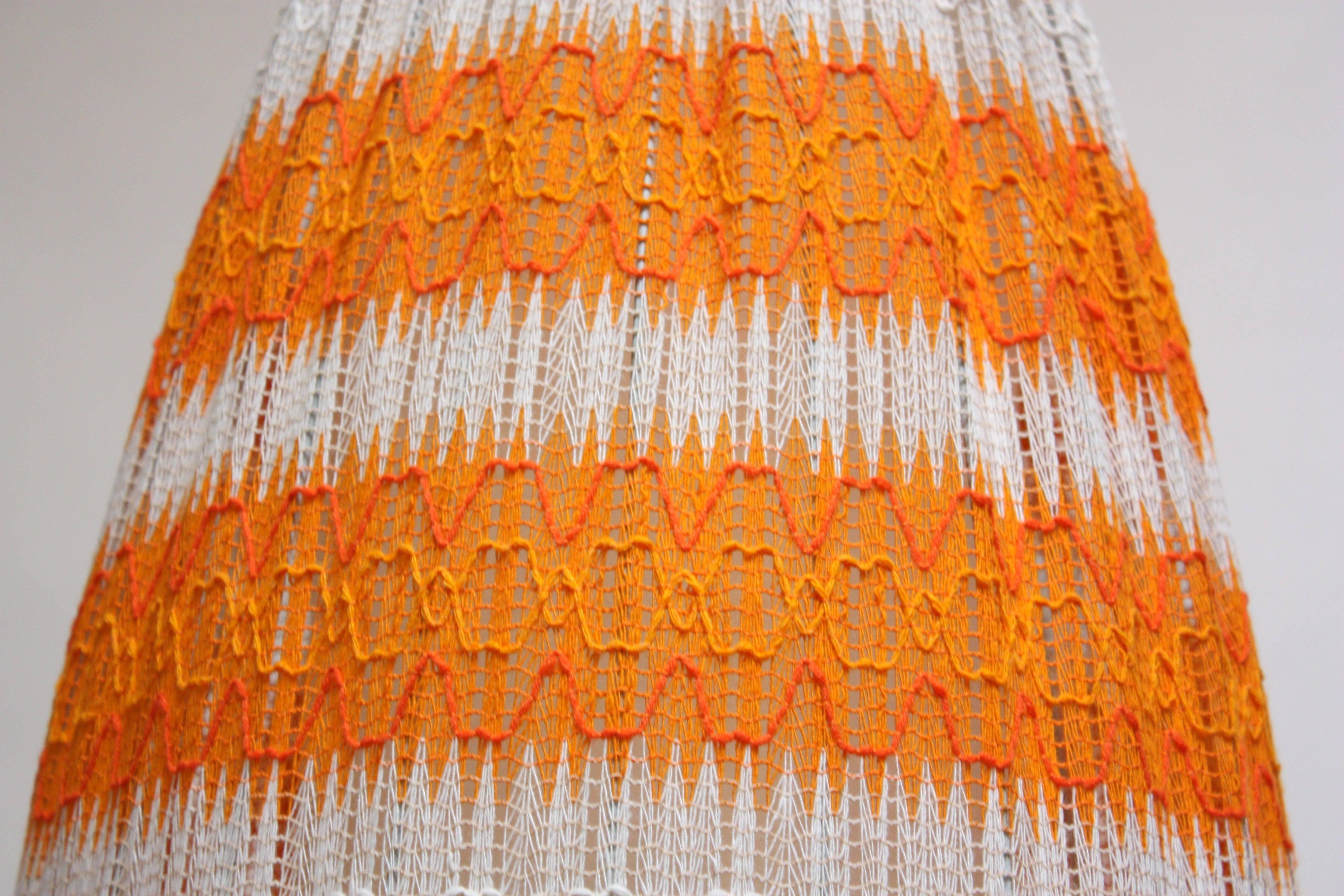 Mid-20th Century Danish Crocheted Lamp on Teak Base in Orange For Sale