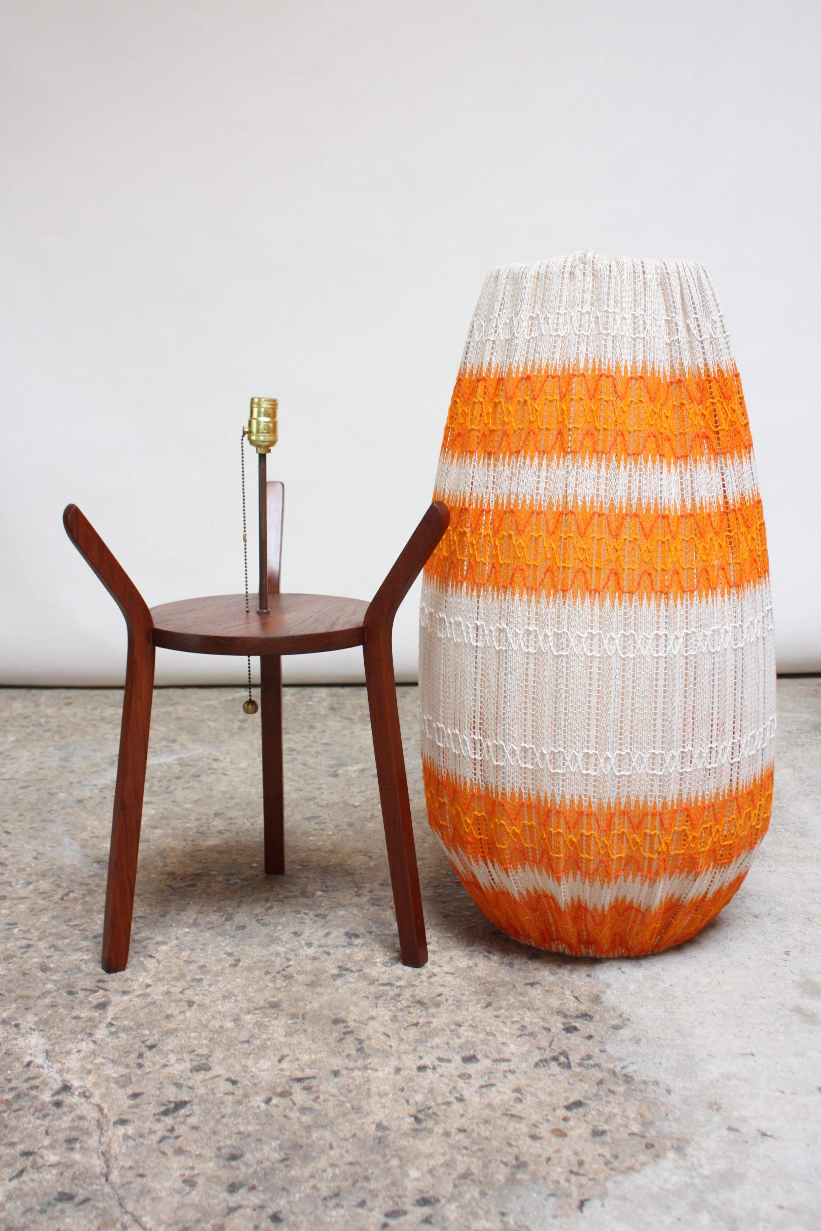 Danish Crocheted Lamp on Teak Base in Orange For Sale 3