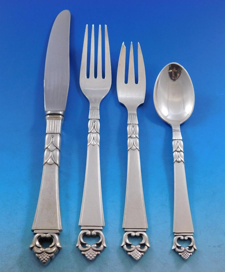 Danish Crown by Frigast Denmark Sterling Silver Flatware Set 10 Service 60 Pcs In Excellent Condition For Sale In Big Bend, WI