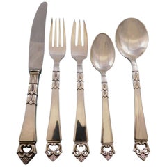 Dänische dänische Krone von Frigast Dänemark Sterlingsilber Besteck Set 8 Service 40 Teile