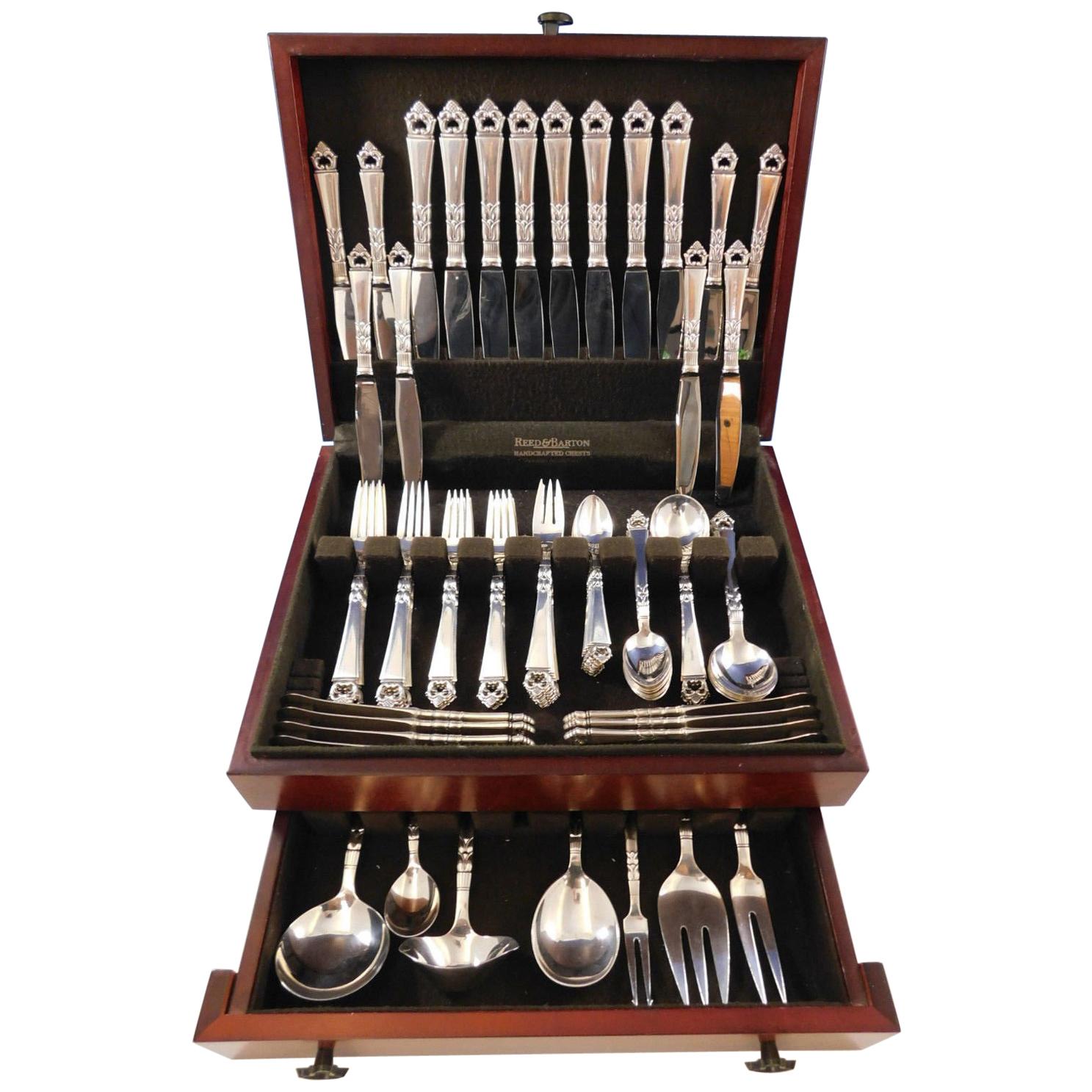 Danish Crown by Frigast Sterling Silver Flatware Service for 8 Set 79 Pcs Dinner For Sale