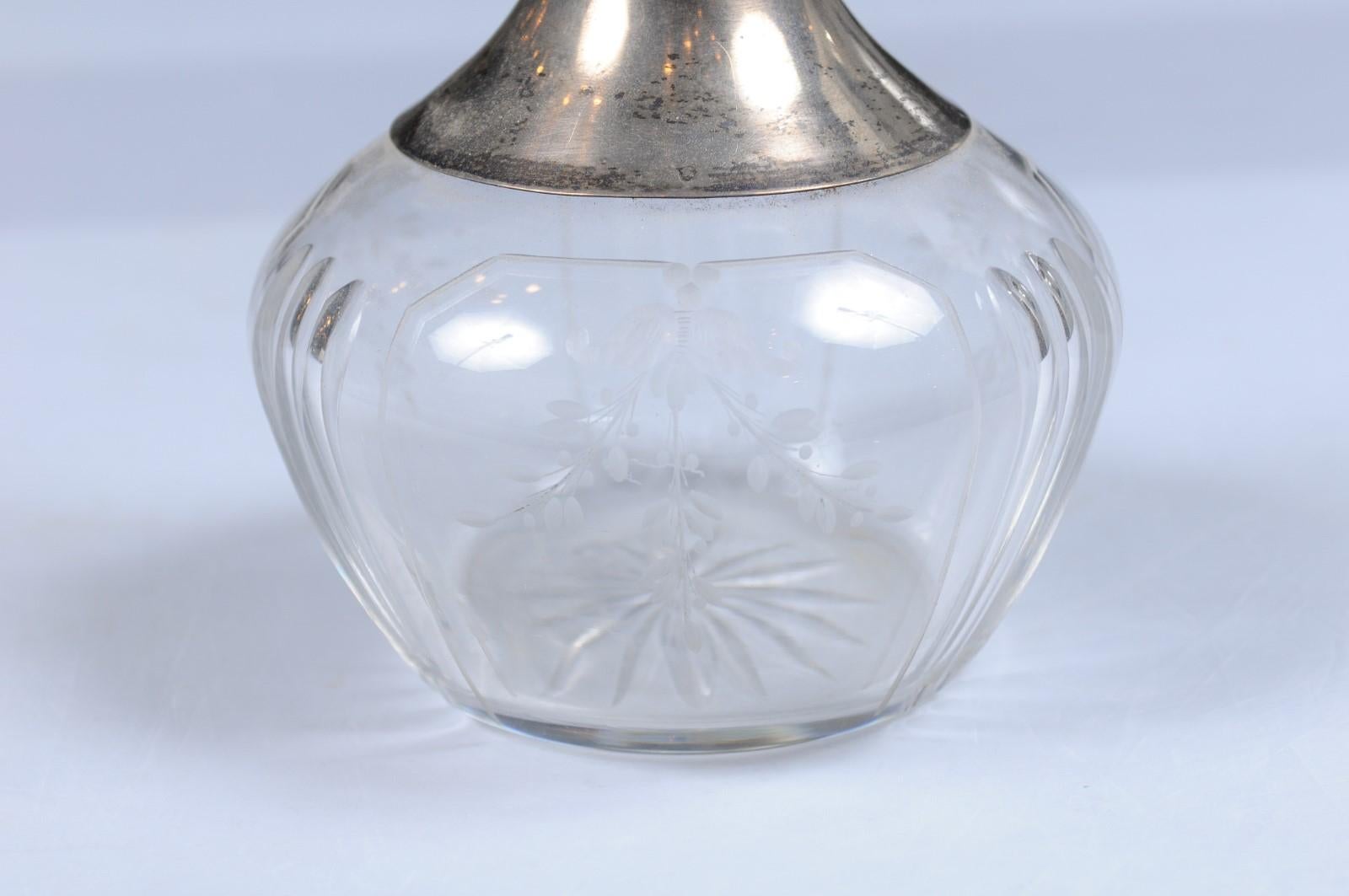 Danish Crystal and Silver Decanter with Stopper and Foliage Engraved Body For Sale 9