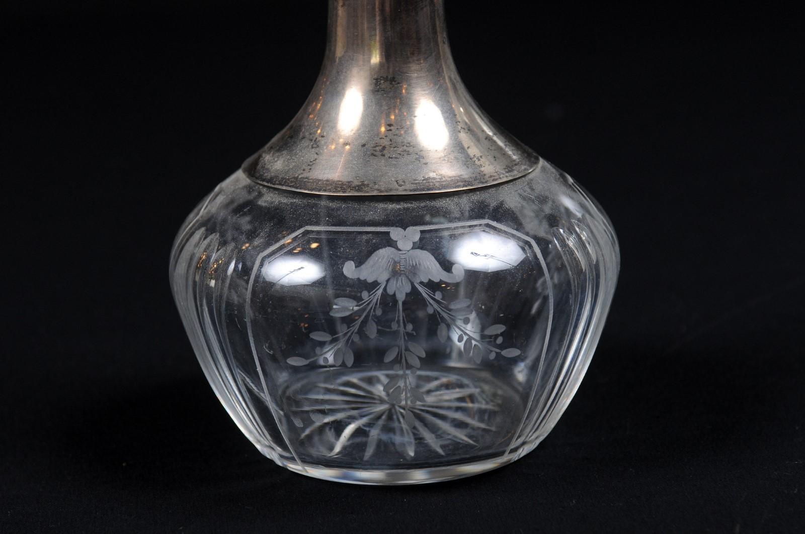 Danish Crystal and Silver Decanter with Stopper and Foliage Engraved Body For Sale 10