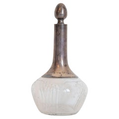 Danish Crystal and Silver Decanter with Stopper and Foliage Engraved Body