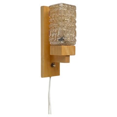 Danish Cubist Wall Sconce in Pressed Glass & Beech, Vitrika 1960s