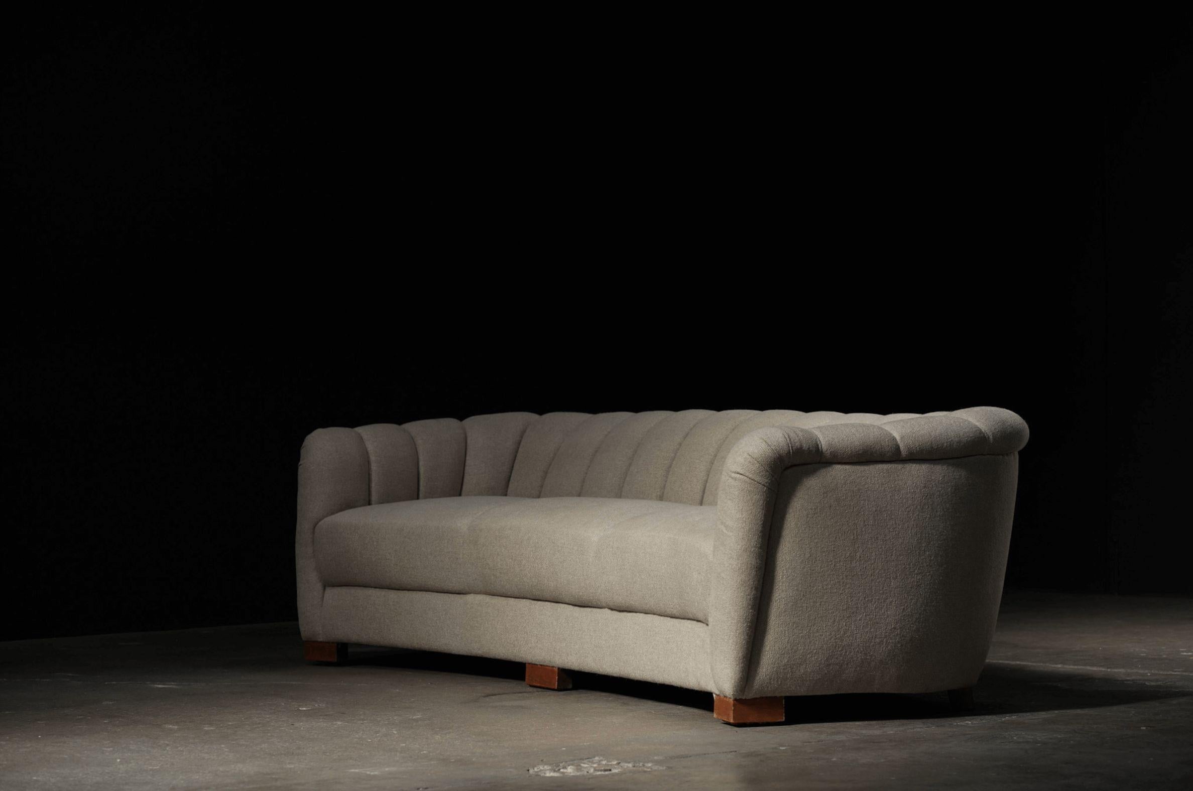Mid-20th Century Danish Curved Antique Sofa, Linen For Sale