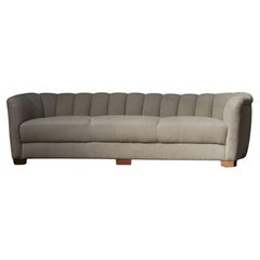 Danish Curved Retro Sofa, Linen