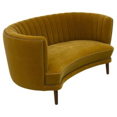 Danish Curved Banana Sofa in Velour, 1950.